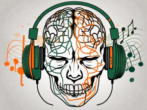 Headphones connected to a brain