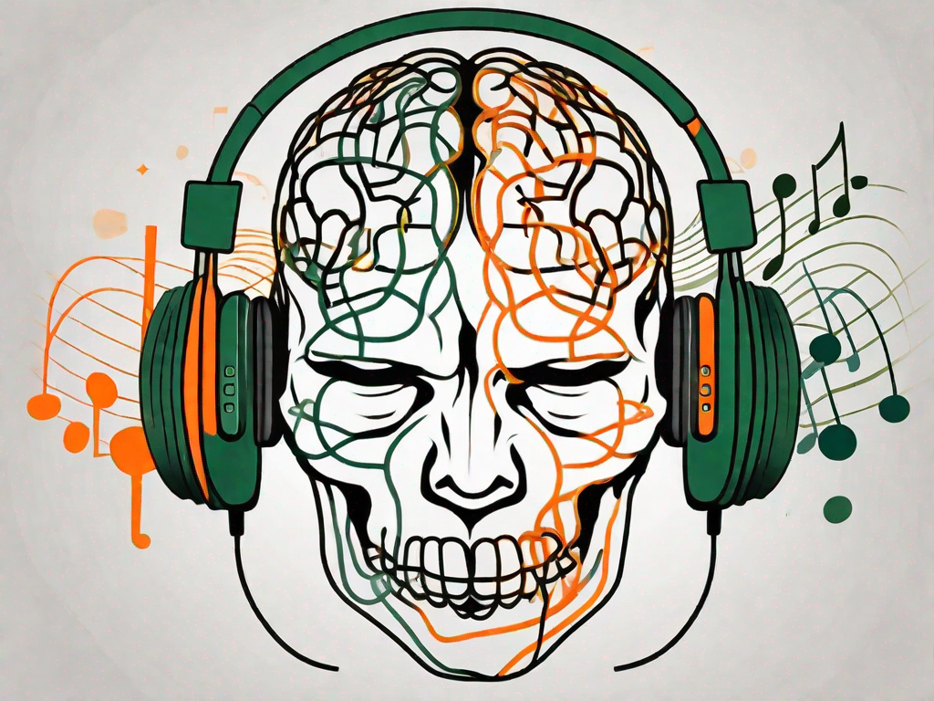 Headphones connected to a brain