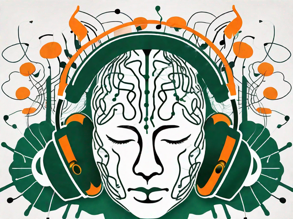 A pair of headphones on top of a brain