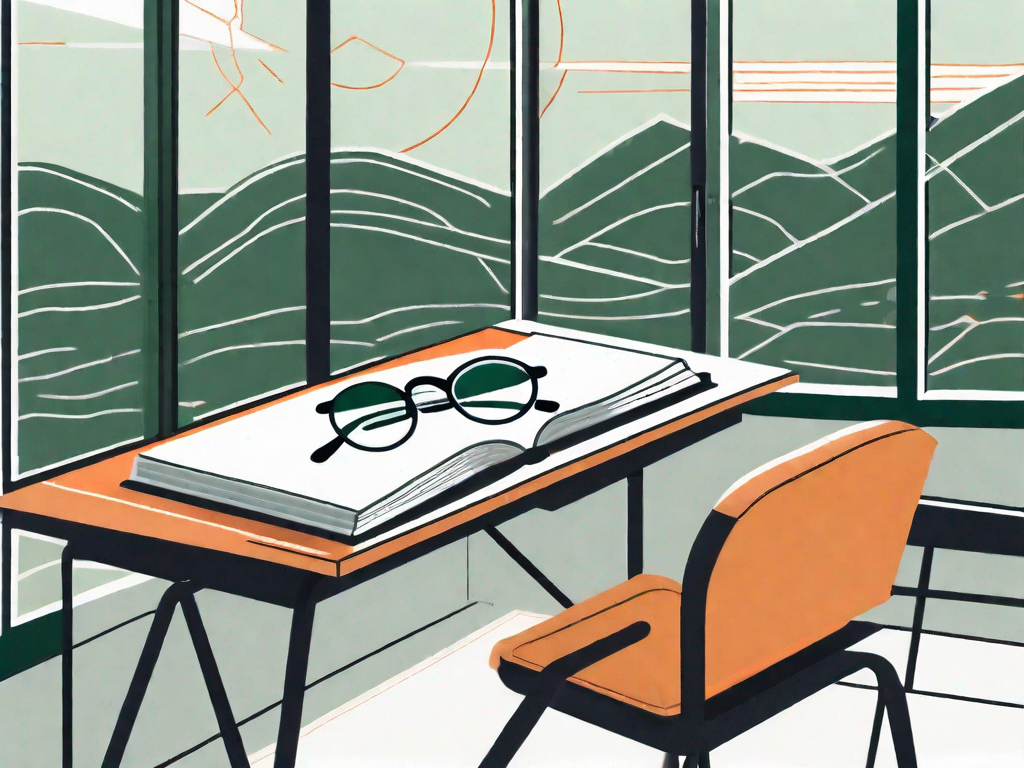 A school desk with an open book