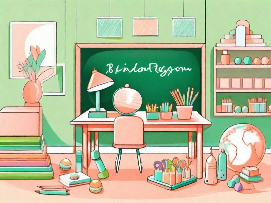 A colorful kindergarten classroom setting with various educational toys