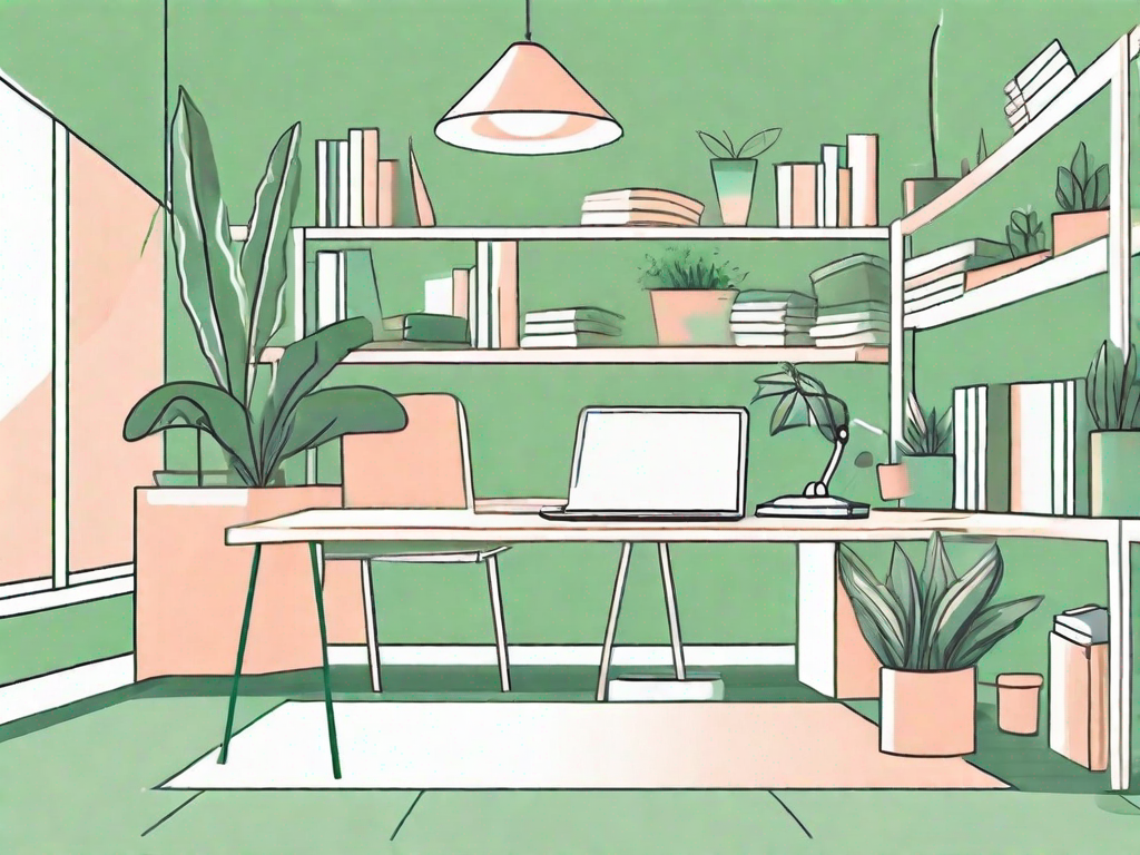 A tranquil classroom setting with focused elements like a desk with a book