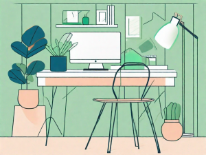 A serene workspace with items in colors such as blue and green
