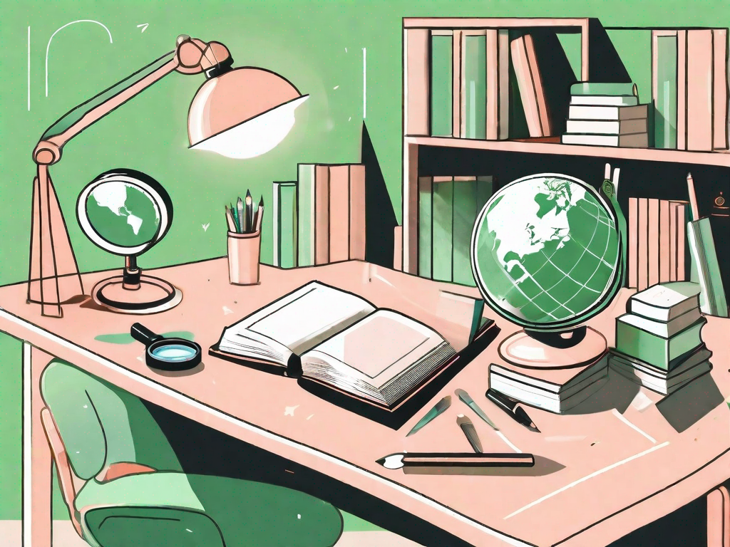 A school setting with scattered educational tools such as books