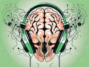 A pair of headphones connected to a brain