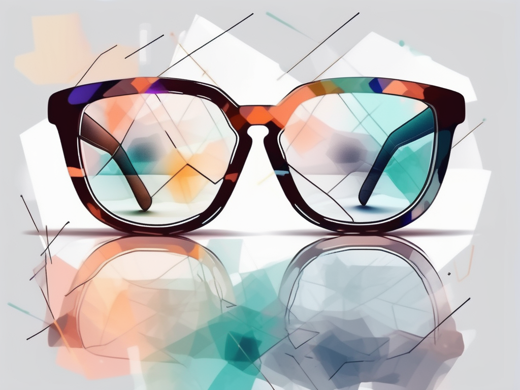 A pair of glasses with blurred images in the lenses