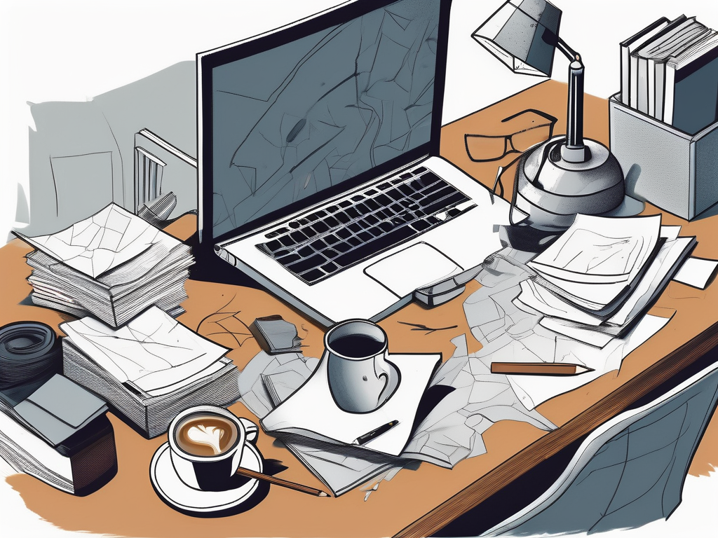 A cluttered and disorganized desk