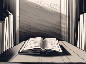 A dimly lit room with an open book on a table