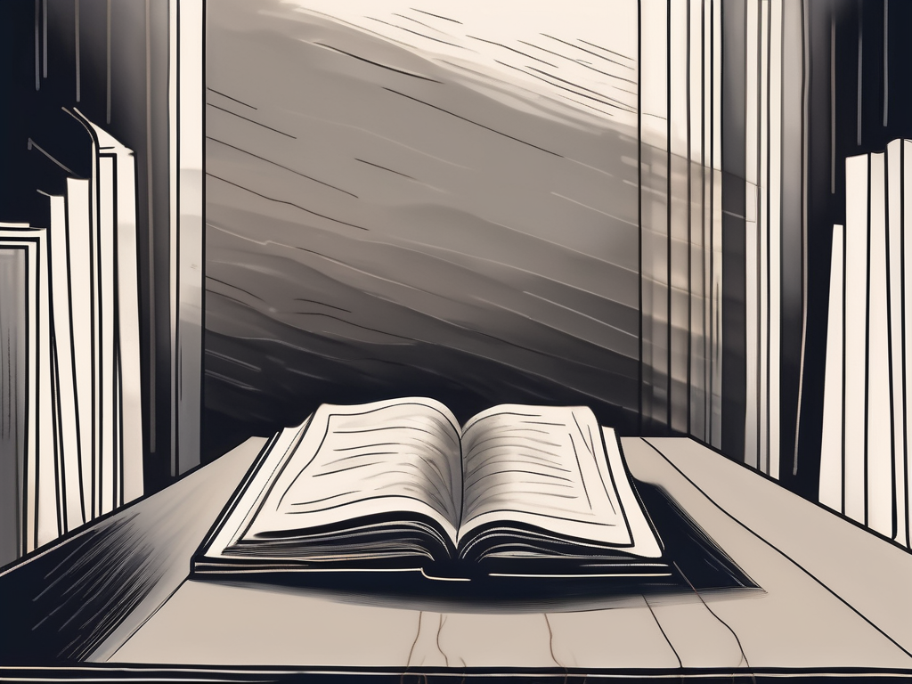 A dimly lit room with an open book on a table