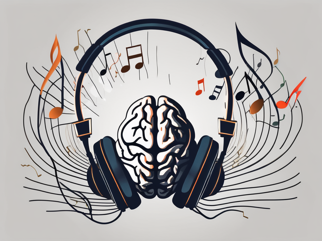 A pair of headphones next to a brain
