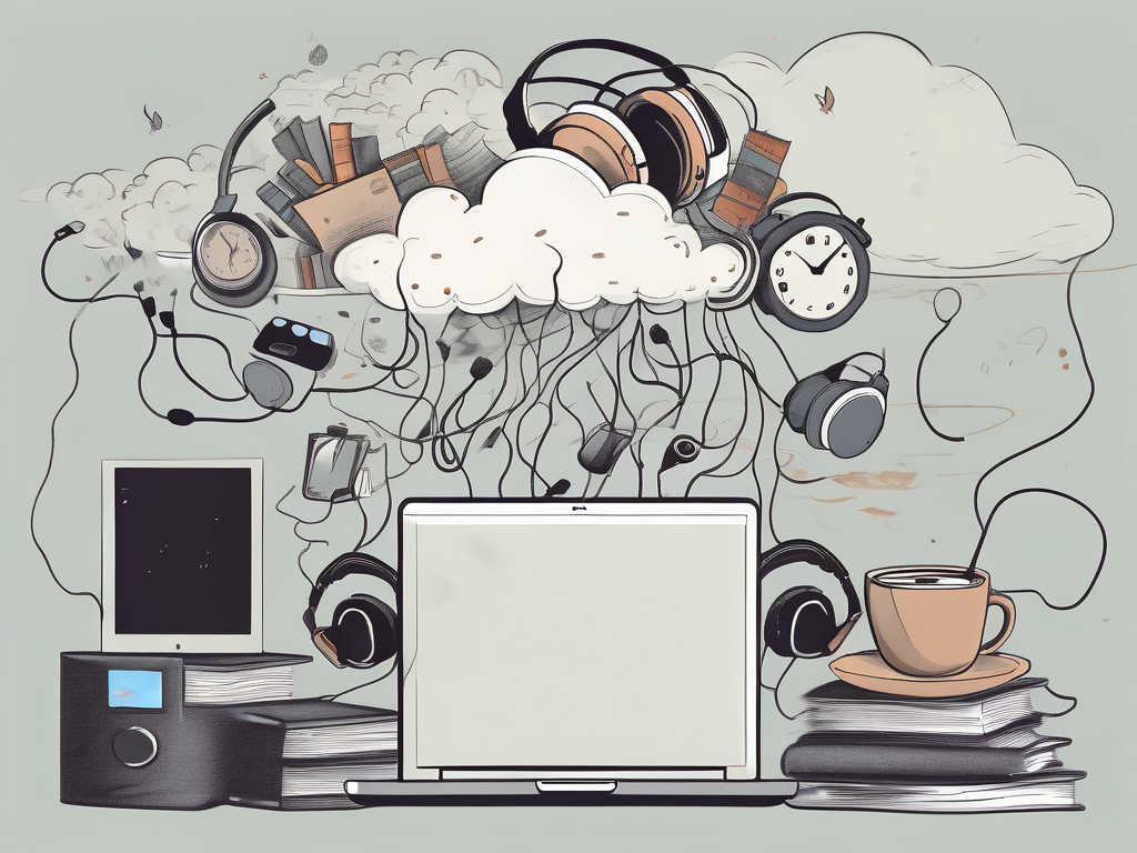 A scattered array of different objects such as a book