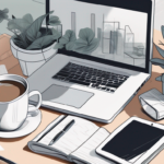 A cluttered desk with various distractions like a smartphone