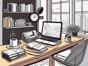 A cluttered study desk with scattered textbooks
