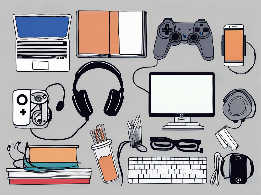 A cluttered desk filled with distractions such as a smartphone